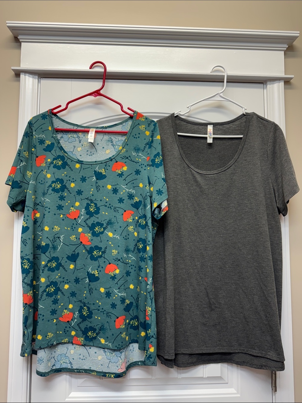 LuLaRoe Lot of 2 Classic t with teal floral pattern and solid charcoal size 2XL